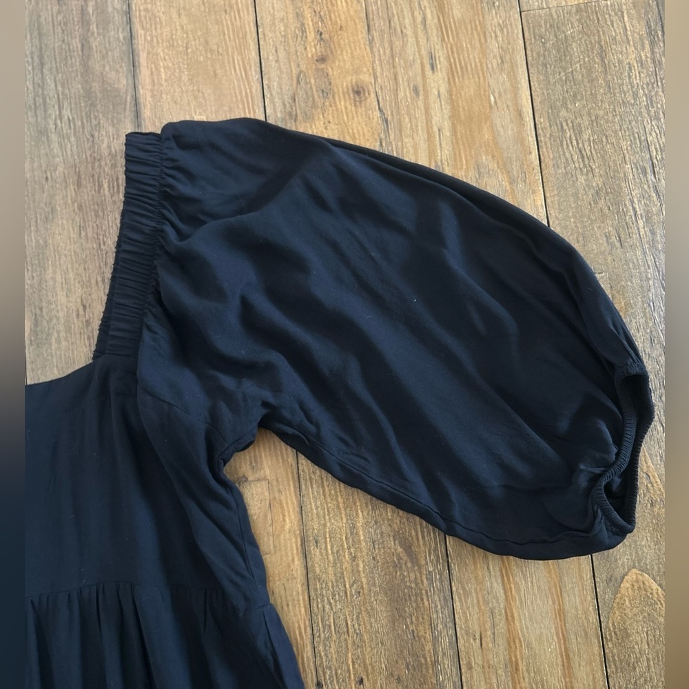 Shine Star Black Puff Sleeve Babydoll Mini Dress | Square Neck Boho Cottagecore - Picture 7 of 12